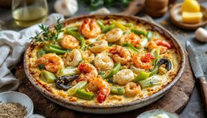 Einfaches Gratin mit Lauch und Meeresfrüchten, das selbst Gäste beeindruckt